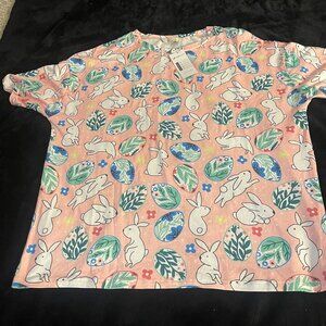 Pink Bunny Print Top NWT Pastel Easter XXL